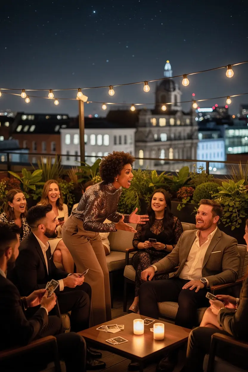 Adults engaging in social deduction games together